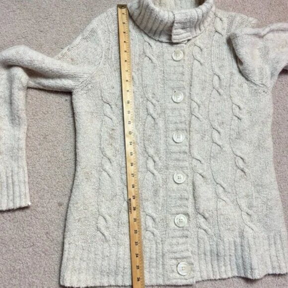 L.L. Bean Women’s Cream Cowl Neck Cable Knit Sweater Cardigan Size Large - Picture 5 of 6
